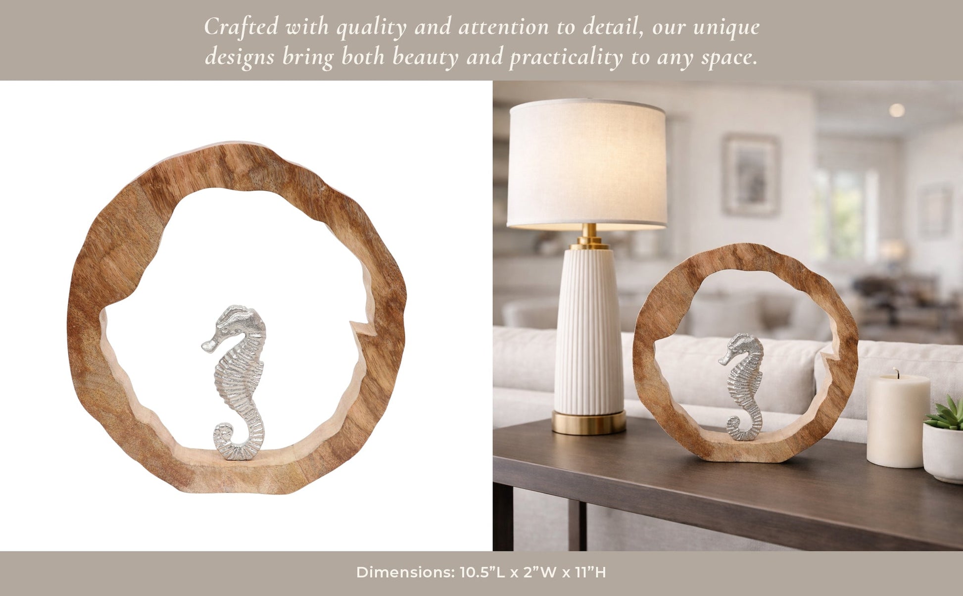 11x11" Seahorse In Wood Round, Silver/natural Table Decors| Sagebrook Home