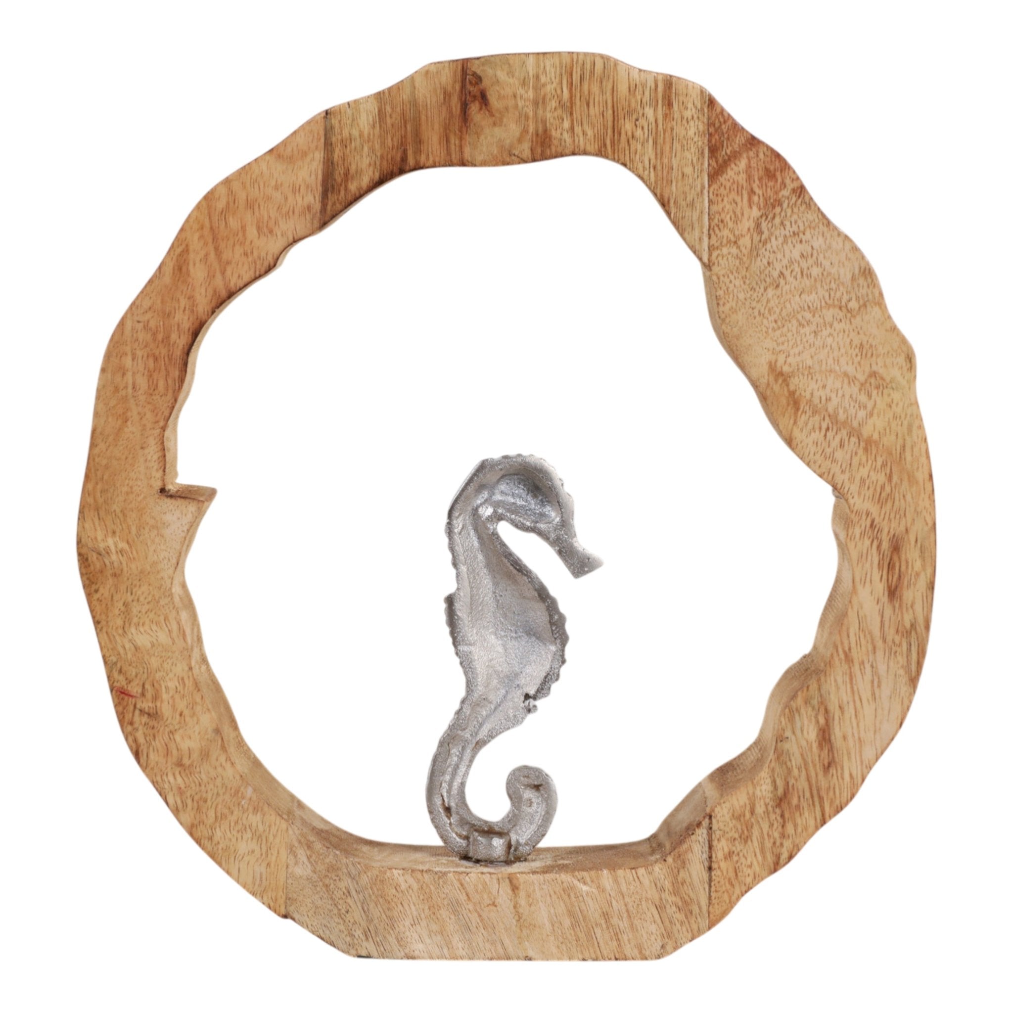 11x11" Seahorse In Wood Round, Silver/natural Table Decors| Sagebrook Home