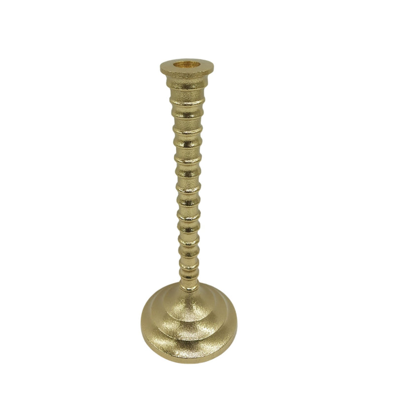 11x4" Ribbed Metal Taper Holder, Gold - Al Rugaib Furniture