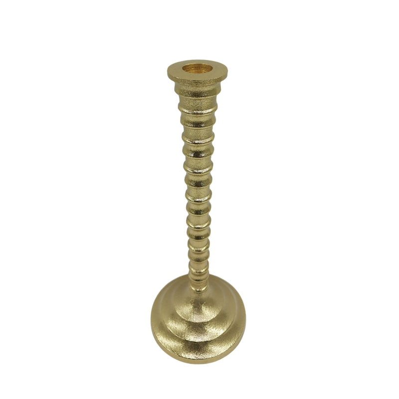 11x4" Ribbed Metal Taper Holder, Gold - Al Rugaib Furniture