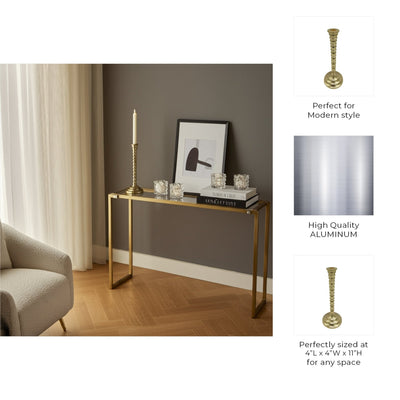 11x4" Ribbed Metal Taper Holder, Gold - Al Rugaib Furniture