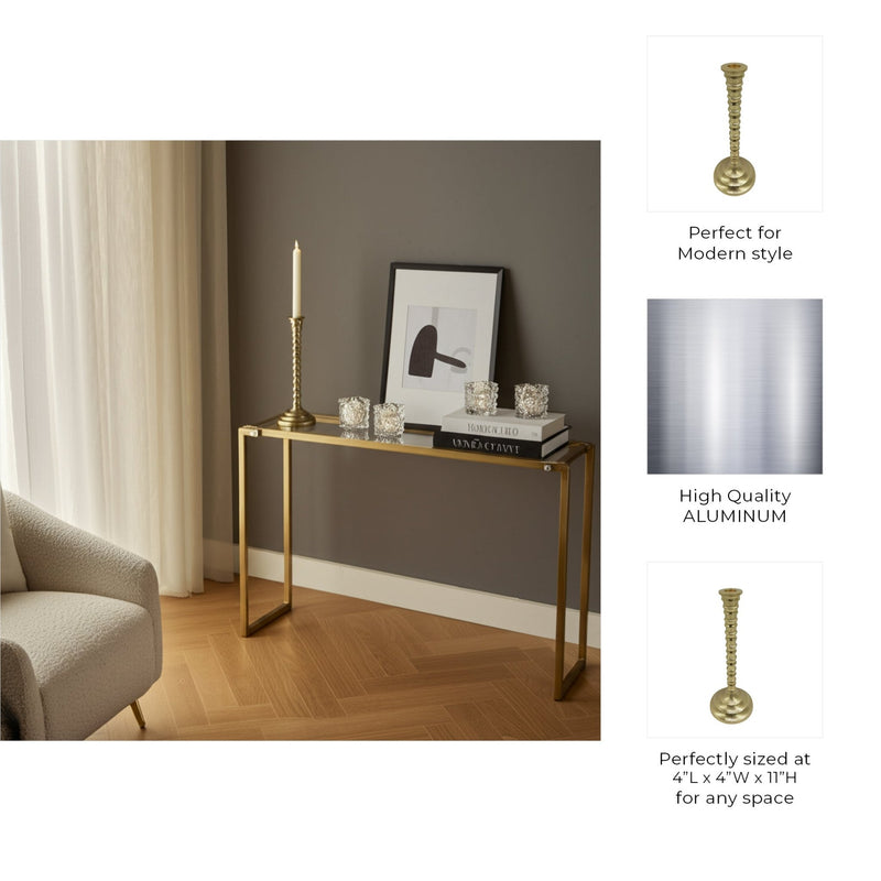 11x4" Ribbed Metal Taper Holder, Gold - Al Rugaib Furniture