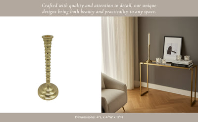 11x4" Ribbed Metal Taper Holder, Gold - Al Rugaib Furniture