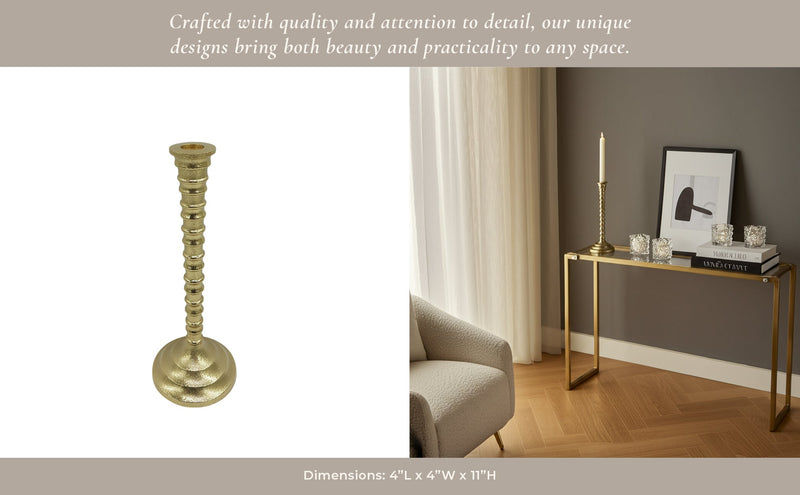 11x4" Ribbed Metal Taper Holder, Gold - Al Rugaib Furniture