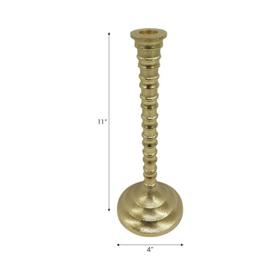 11x4" Ribbed Metal Taper Holder, Gold - Al Rugaib Furniture