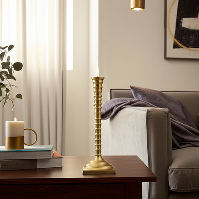 11x4" Ribbed Metal Taper Holder, Gold - Al Rugaib Furniture