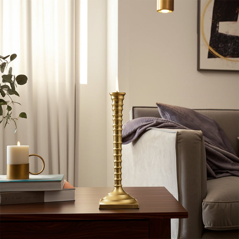 11x4" Ribbed Metal Taper Holder, Gold - Al Rugaib Furniture