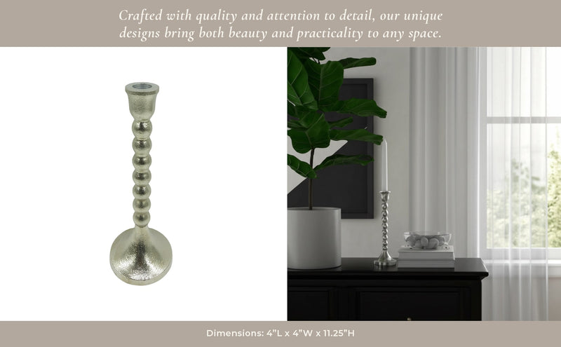 11x4" Stacked Ball Metal Taper Holder, Silver - Al Rugaib Furniture