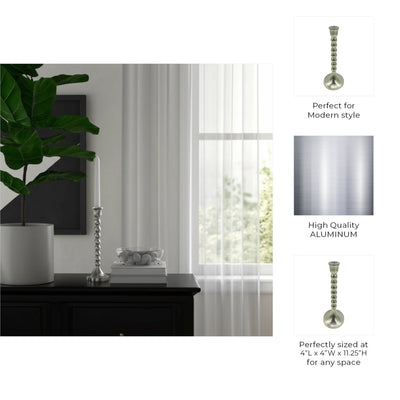 11x4" Stacked Ball Metal Taper Holder, Silver - Al Rugaib Furniture