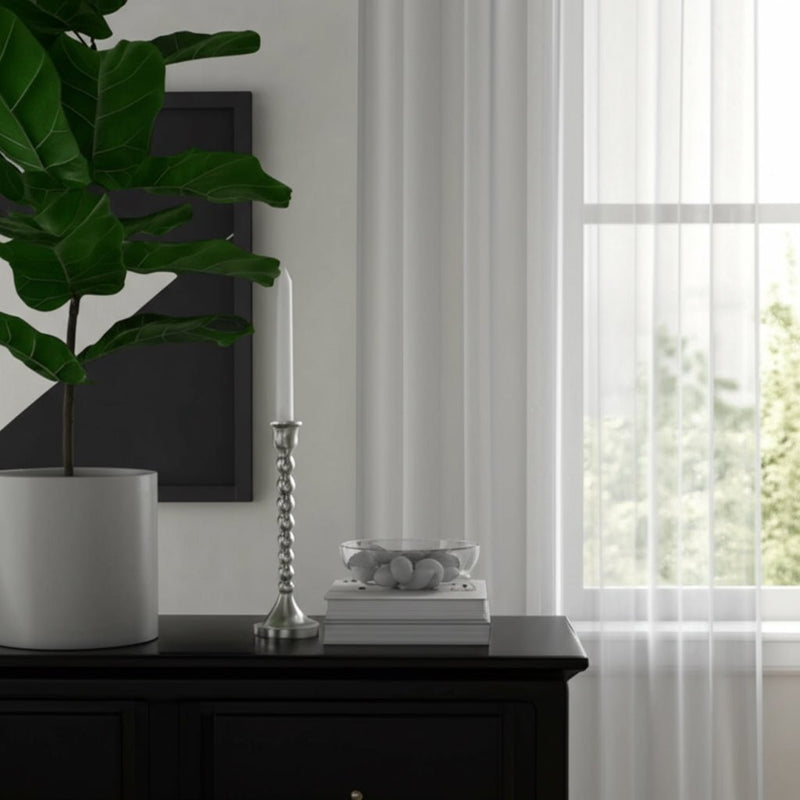 11x4" Stacked Ball Metal Taper Holder, Silver - Al Rugaib Furniture