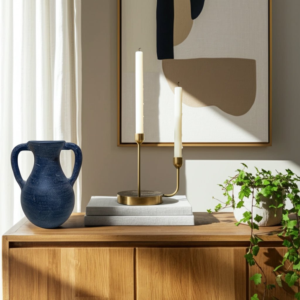 11x9" Terracotta Jug Vase With Handles, Blue Vases and Jars| Sagebrook Home