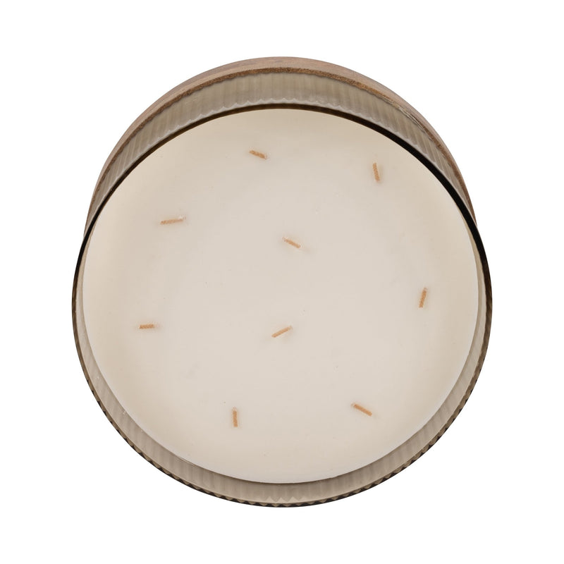 12" 183 Oz Glass Candle W/ Wood Base, Ivory - Al Rugaib Furniture