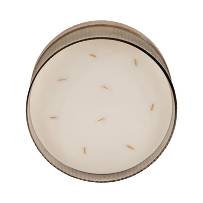 12" 183 Oz Glass Candle W/ Wood Base, Ivory - Al Rugaib Furniture