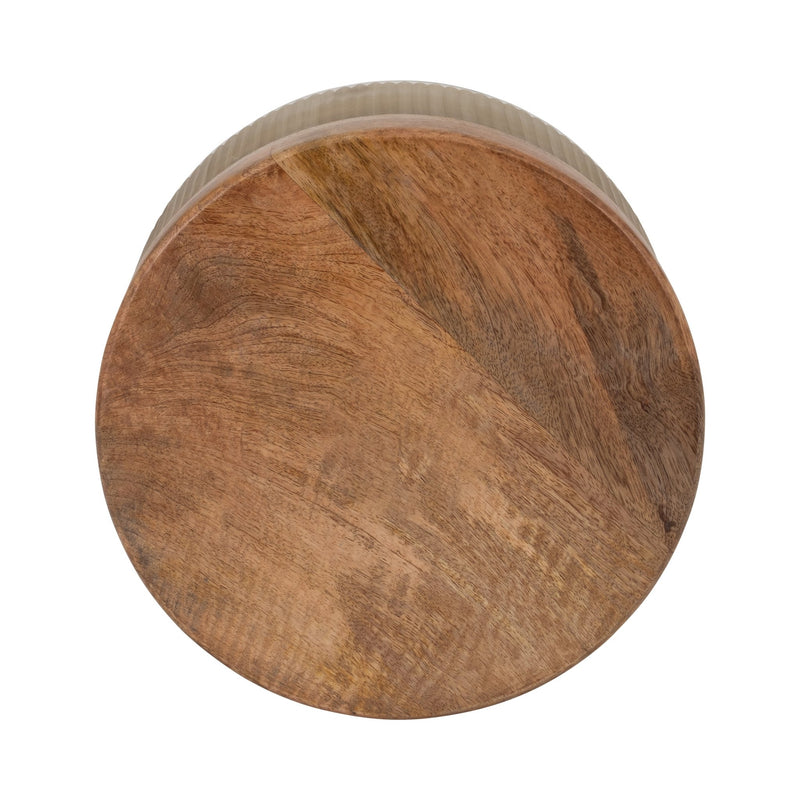 12" 183 Oz Glass Candle W/ Wood Base, Ivory - Al Rugaib Furniture