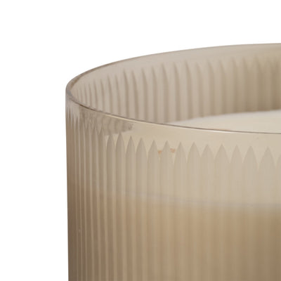 12" 183 Oz Glass Candle W/ Wood Base, Ivory - Al Rugaib Furniture