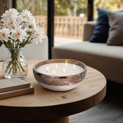 12" 57 Oz Pine Bowl Candle, Grey/gold - Al Rugaib Furniture