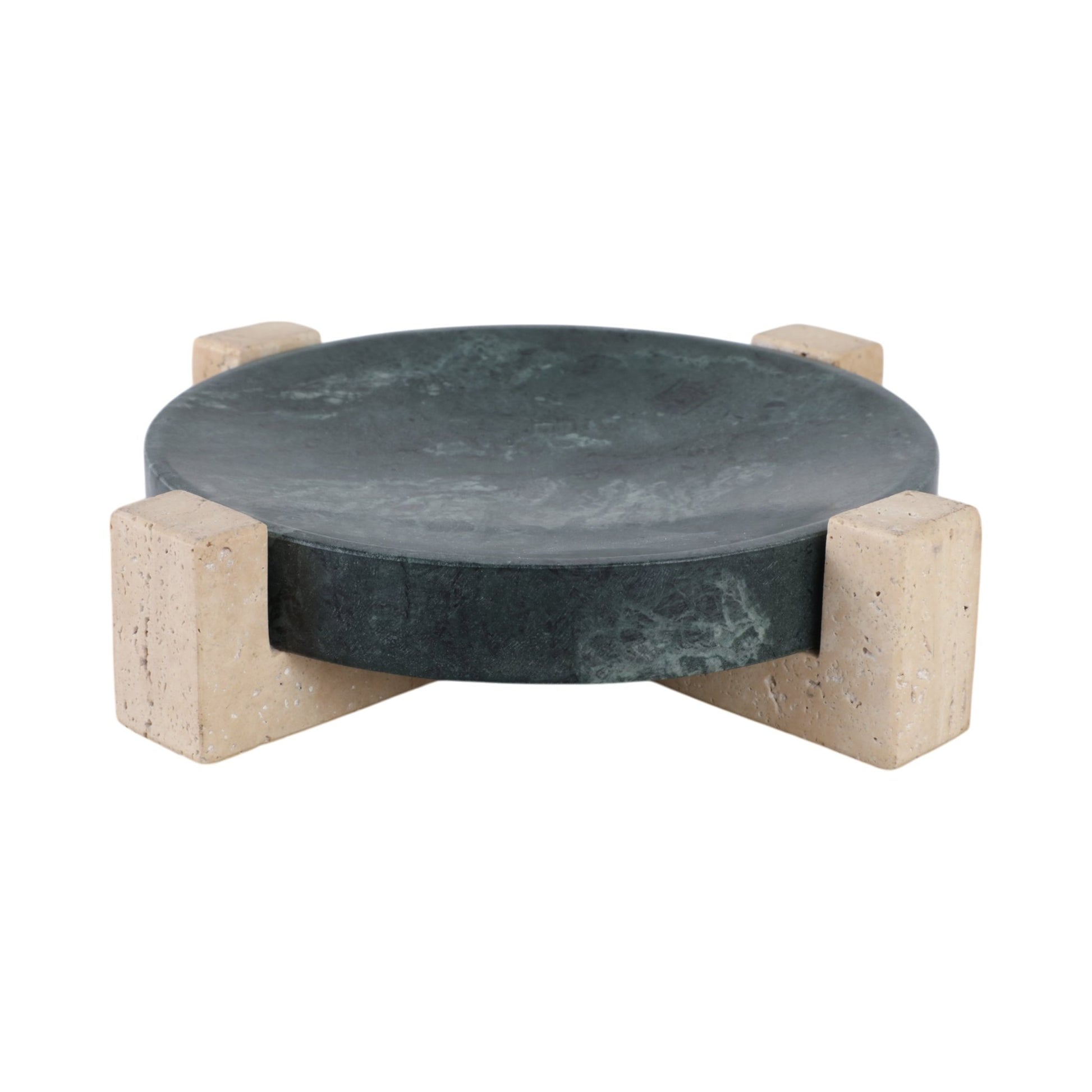 12" Archer Small Green Marble And Travertine Tray Table Decors| Sagebrook Home