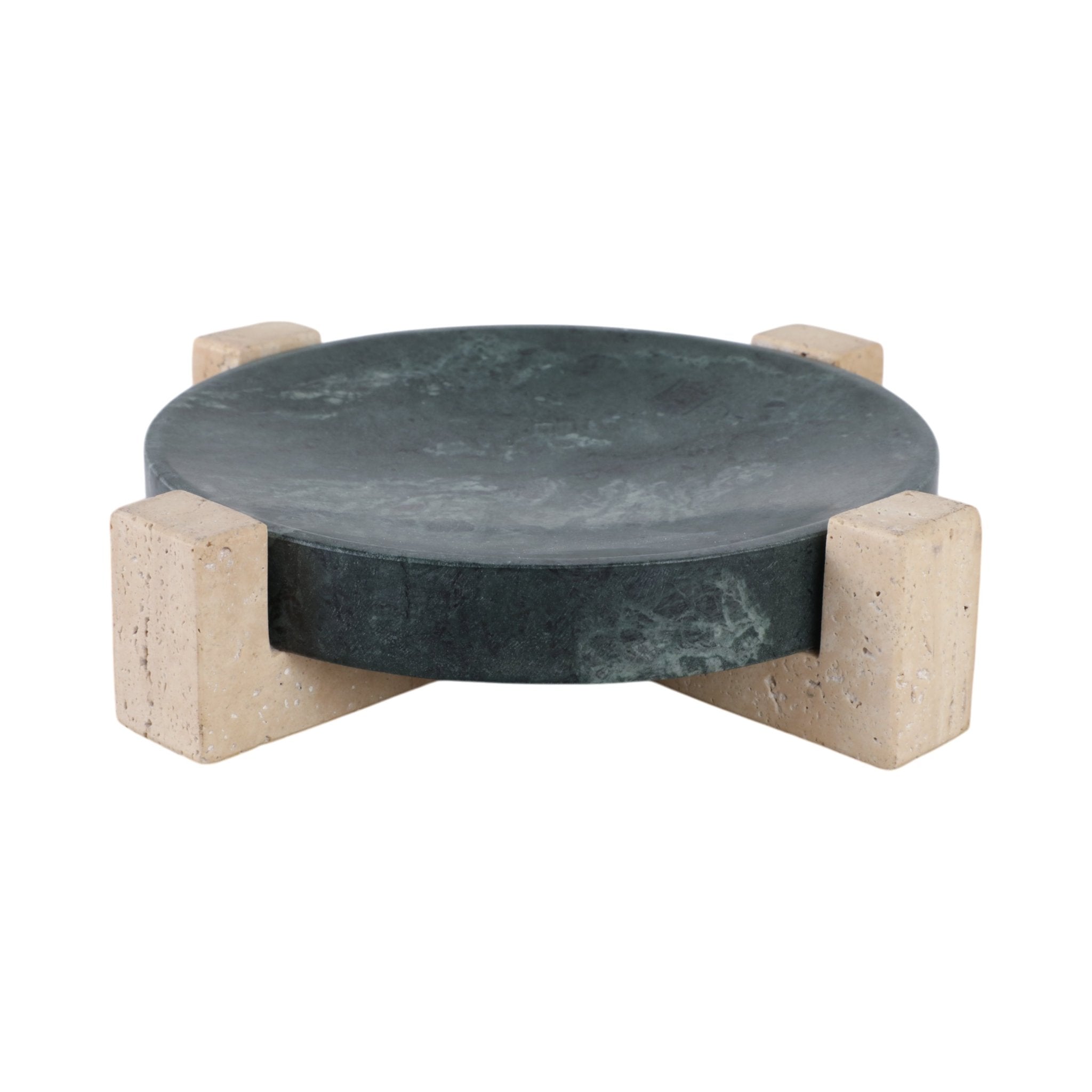 12" Archer Small Green Marble And Travertine Tray Table Decors| Sagebrook Home