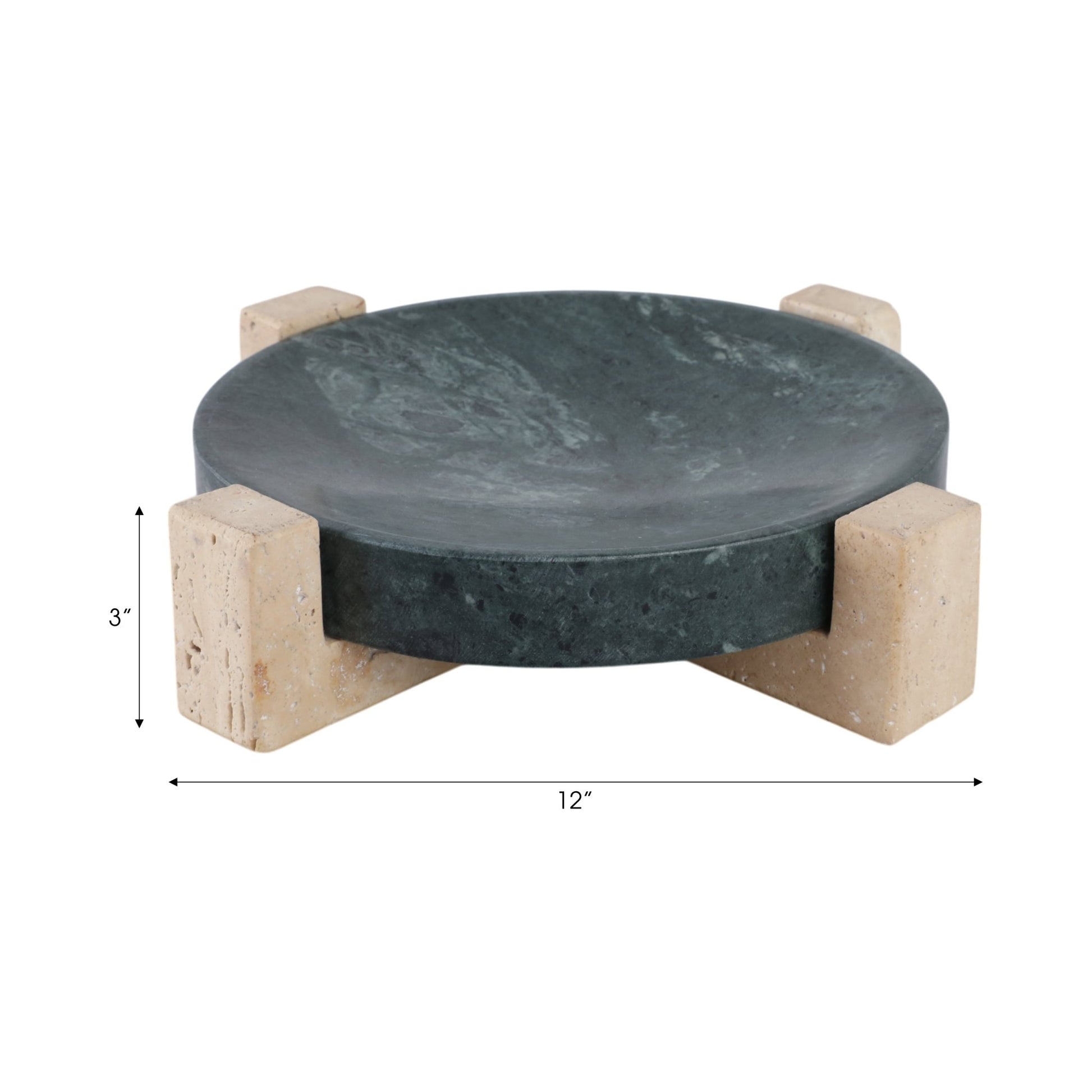 12" Archer Small Green Marble And Travertine Tray Table Decors| Sagebrook Home