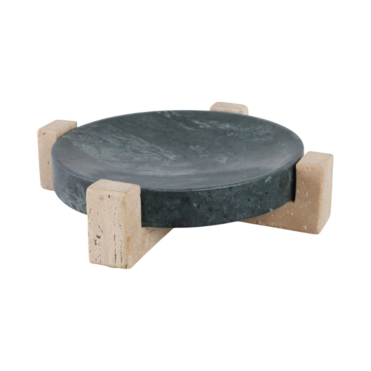 12" Archer Small Green Marble And Travertine Tray Table Decors| Sagebrook Home