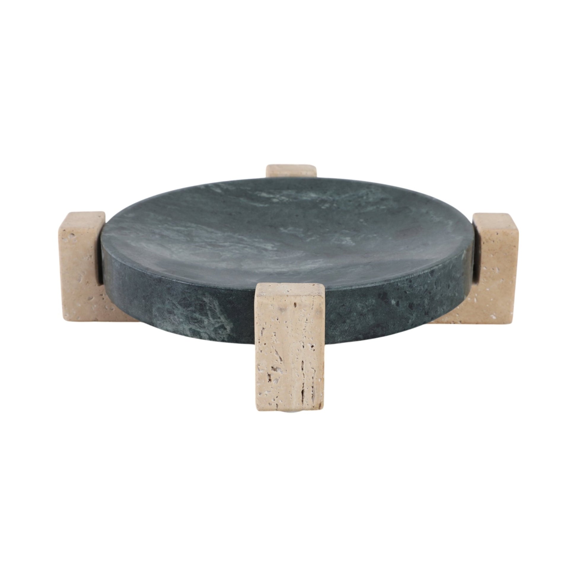 12" Archer Small Green Marble And Travertine Tray Table Decors| Sagebrook Home
