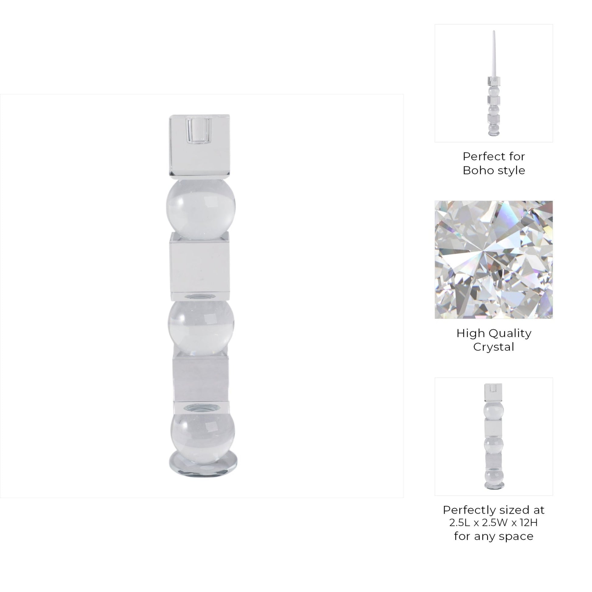 12" Crystal Orbs & Blocks Taper Candleholder, Clea Candle Holders| Sagebrook Home