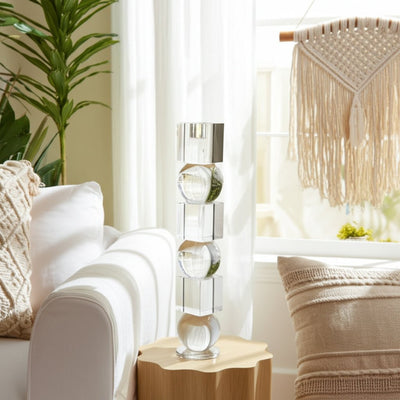 12" Crystal Orbs & Blocks Taper Candleholder, Clea - Al Rugaib Furniture
