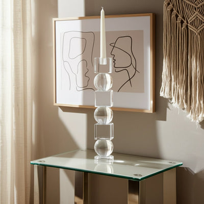 12" Crystal Orbs & Blocks Taper Candleholder, Clea - Al Rugaib Furniture
