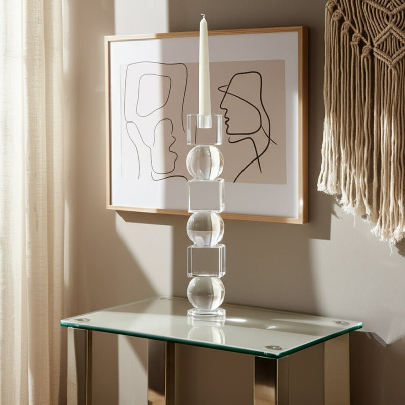 12" Crystal Orbs & Blocks Taper Candleholder, Clea - Al Rugaib Furniture