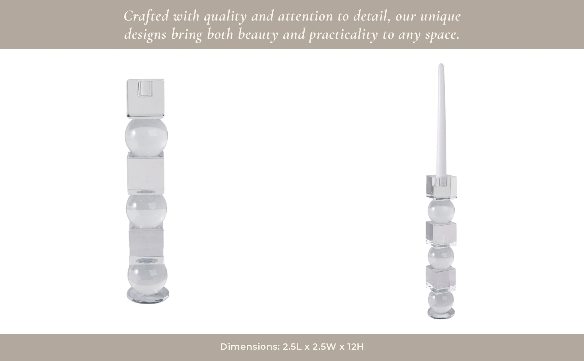 12" Crystal Orbs & Blocks Taper Candleholder, Clea Candle Holders| Sagebrook Home