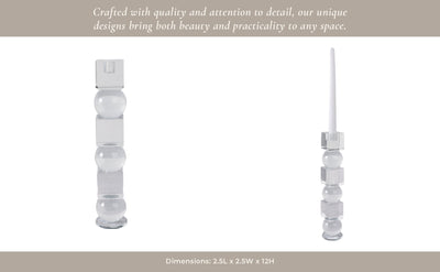 12" Crystal Orbs & Blocks Taper Candleholder, Clea - Al Rugaib Furniture