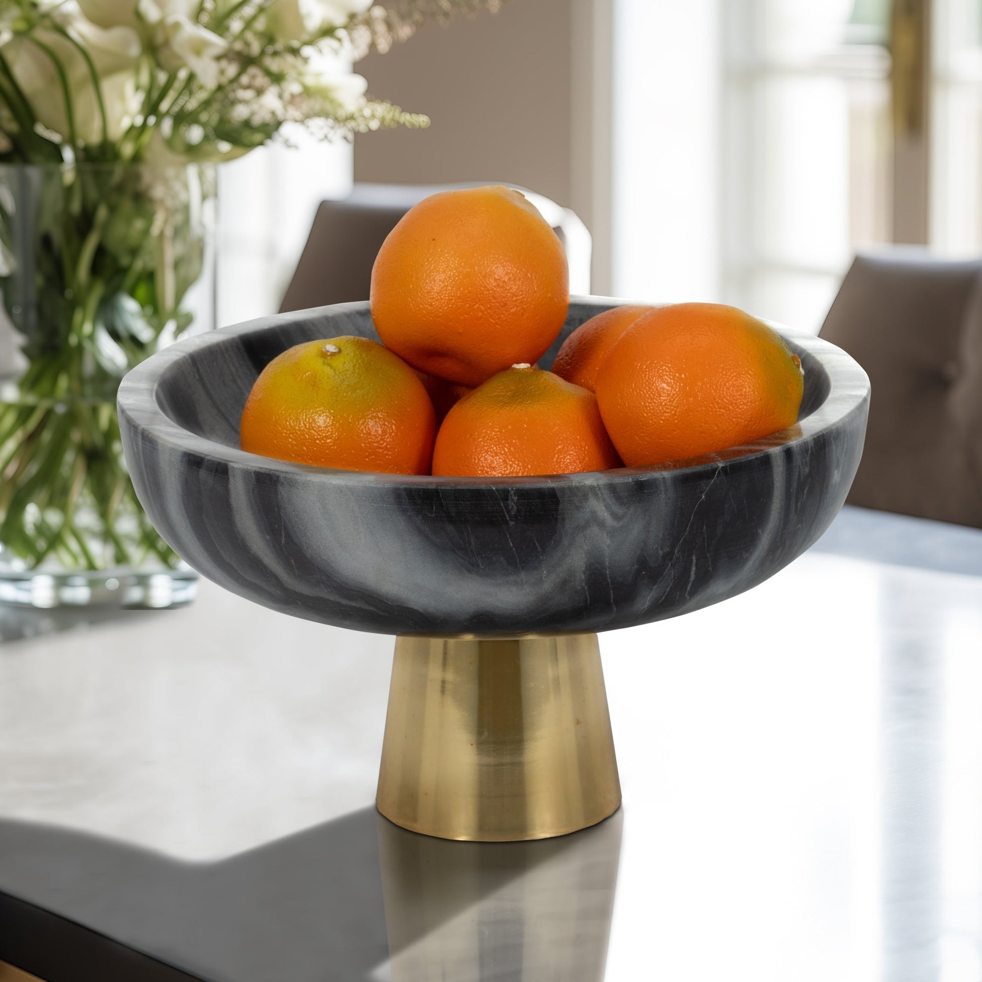 12" Dazey Gray Marble Bowl Table Decors| Sagebrook Home