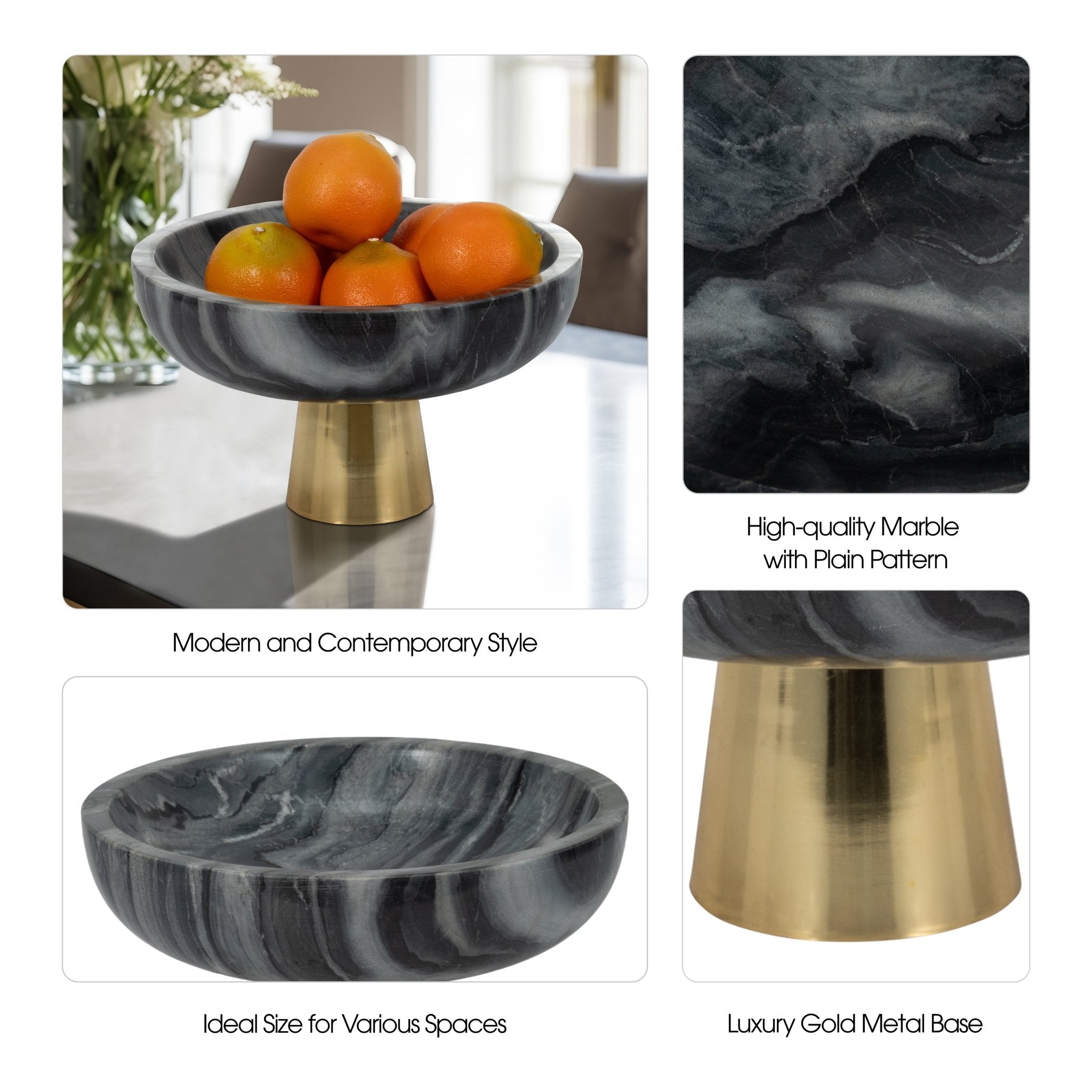 12" Dazey Gray Marble Bowl Table Decors| Sagebrook Home