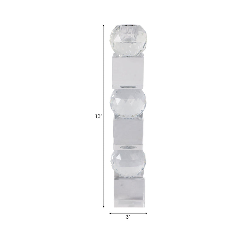 12" FACETED CRYSTAL ORBS CRYSTAL TAPERHOLDER, CLEA - Al Rugaib Furniture