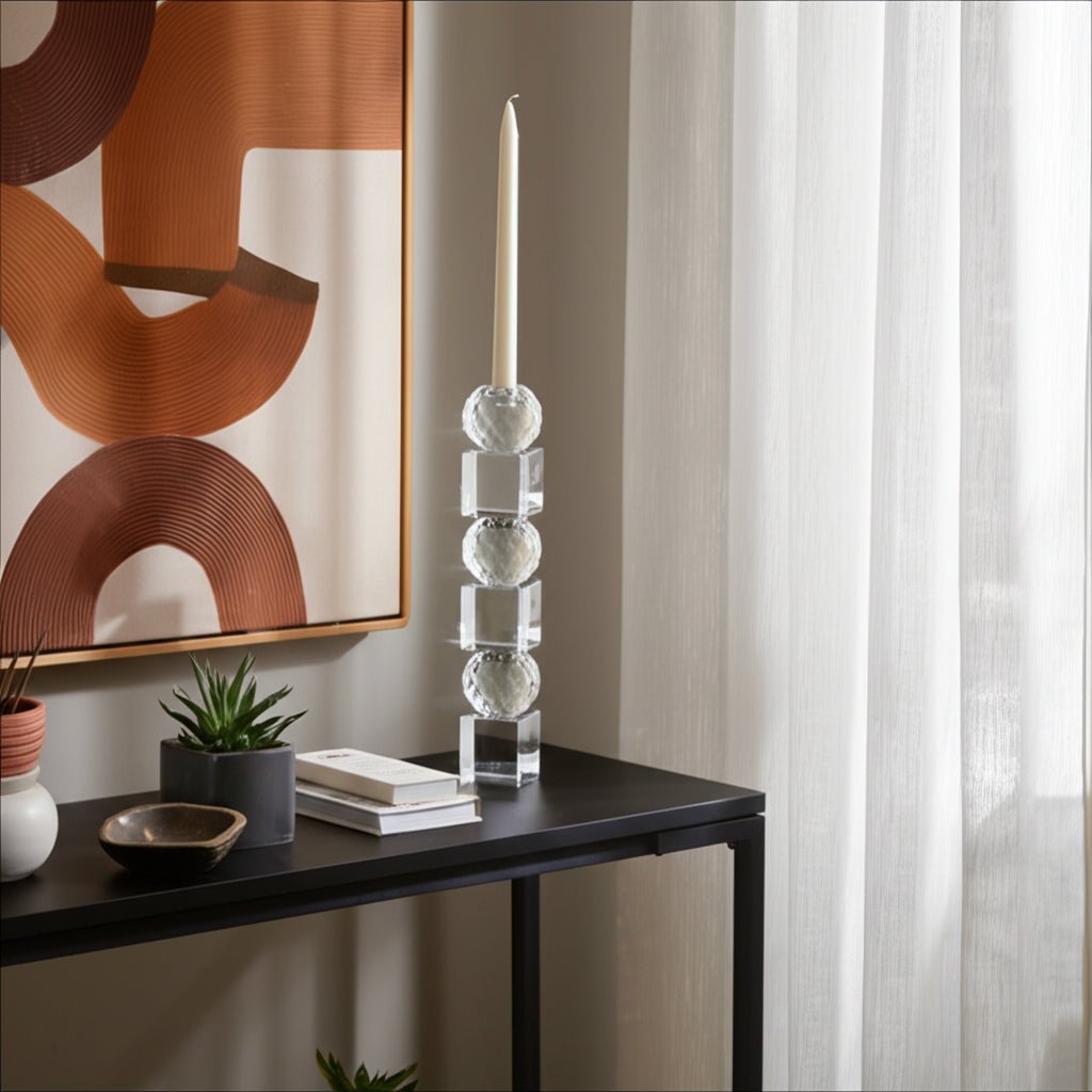 12" FACETED CRYSTAL ORBS CRYSTAL TAPERHOLDER, CLEA Candle Holders| Sagebrook Home