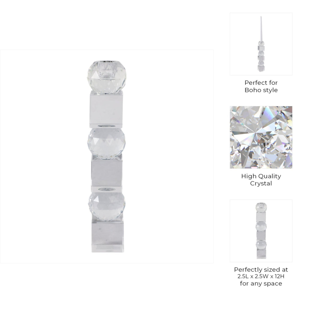 12" FACETED CRYSTAL ORBS CRYSTAL TAPERHOLDER, CLEA Candle Holders| Sagebrook Home
