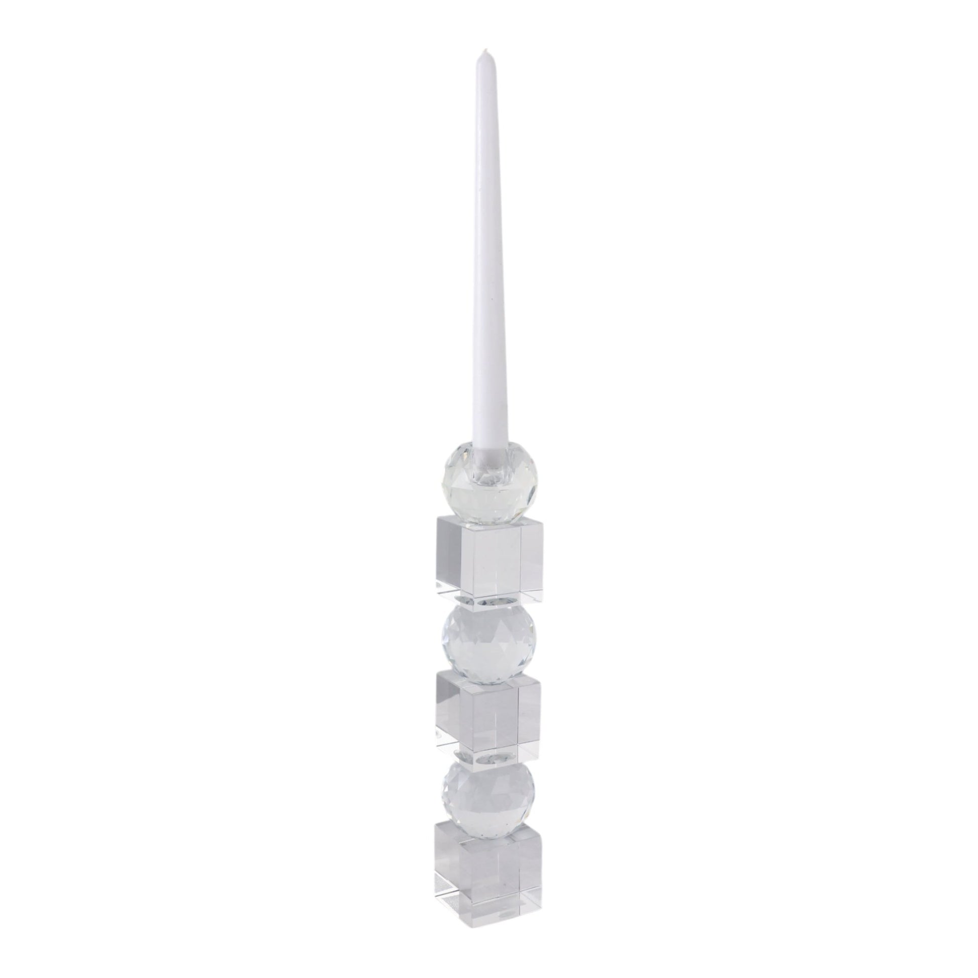 12" FACETED CRYSTAL ORBS CRYSTAL TAPERHOLDER, CLEA Candle Holders| Sagebrook Home