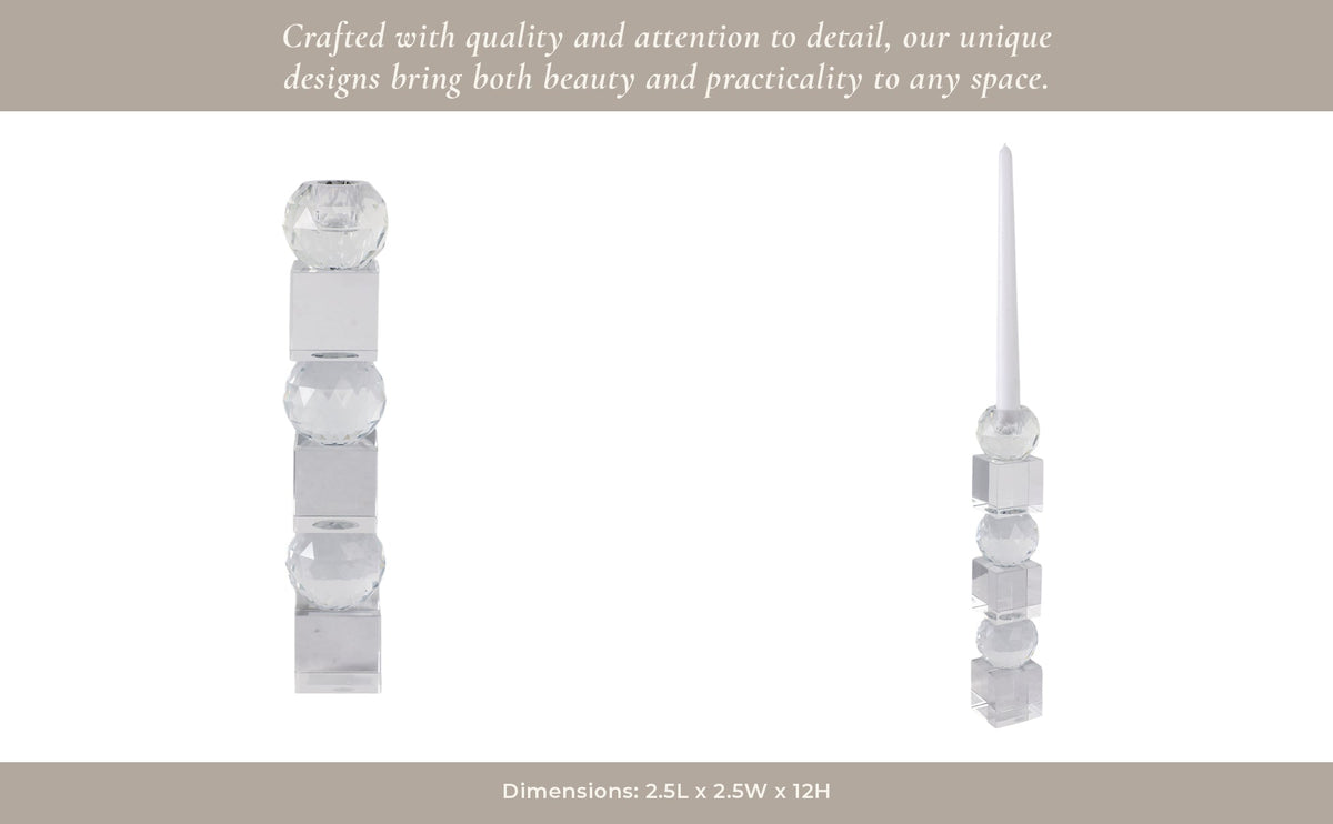 12" FACETED CRYSTAL ORBS CRYSTAL TAPERHOLDER, CLEA Candle Holders| Sagebrook Home