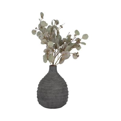 12" Faded Ribbed Bulbous Vase, Black - Al Rugaib Furniture