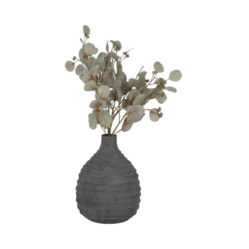 12" Faded Ribbed Bulbous Vase, Black - Al Rugaib Furniture