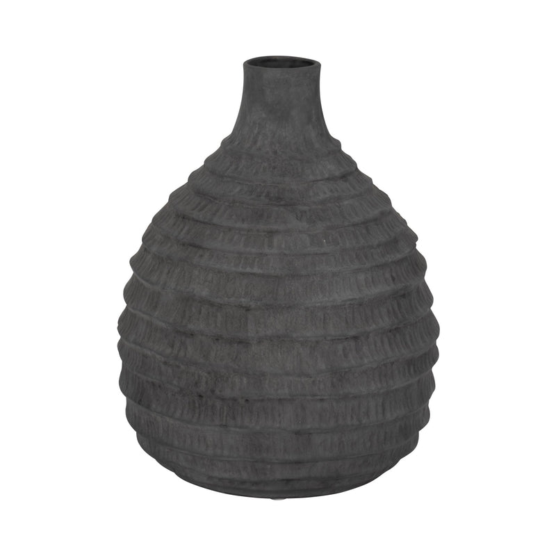 12" Faded Ribbed Bulbous Vase, Black - Al Rugaib Furniture
