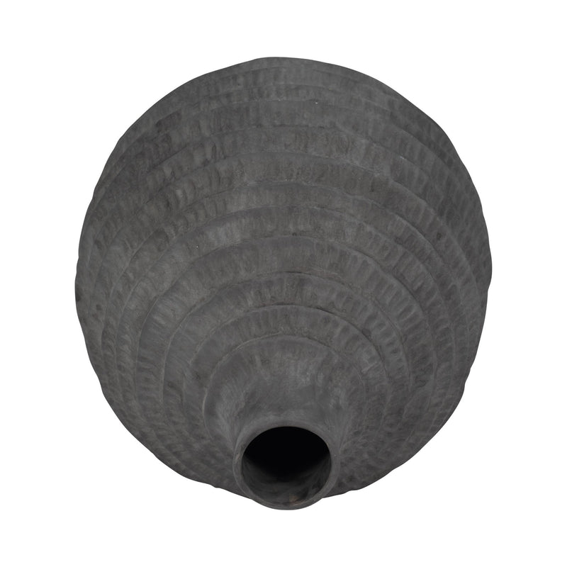 12" Faded Ribbed Bulbous Vase, Black - Al Rugaib Furniture