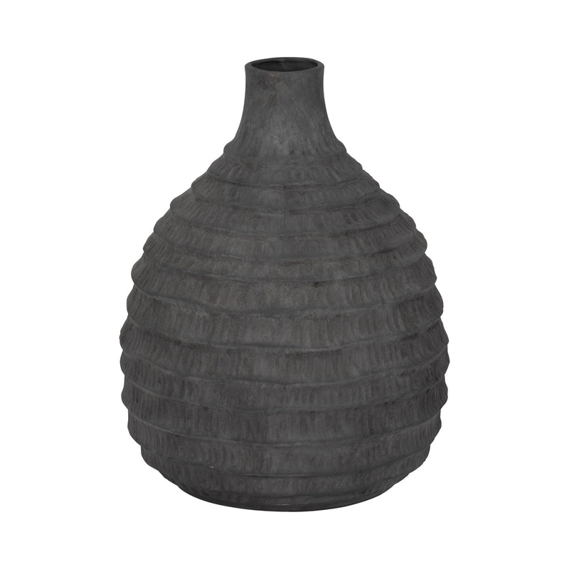 12" Faded Ribbed Bulbous Vase, Black - Al Rugaib Furniture
