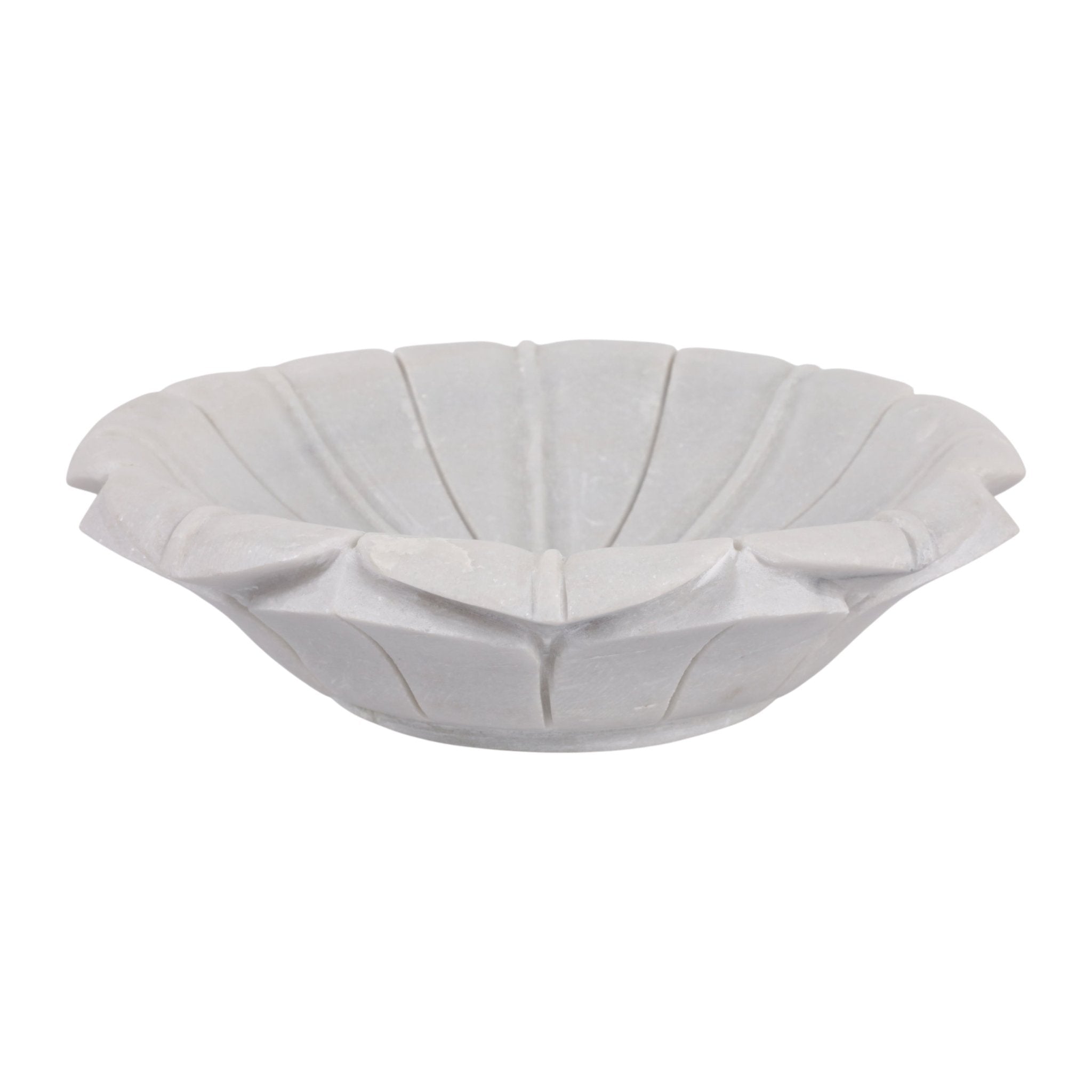 12" Flower Shaped Marble Bowl, White Bowl| Sagebrook Home