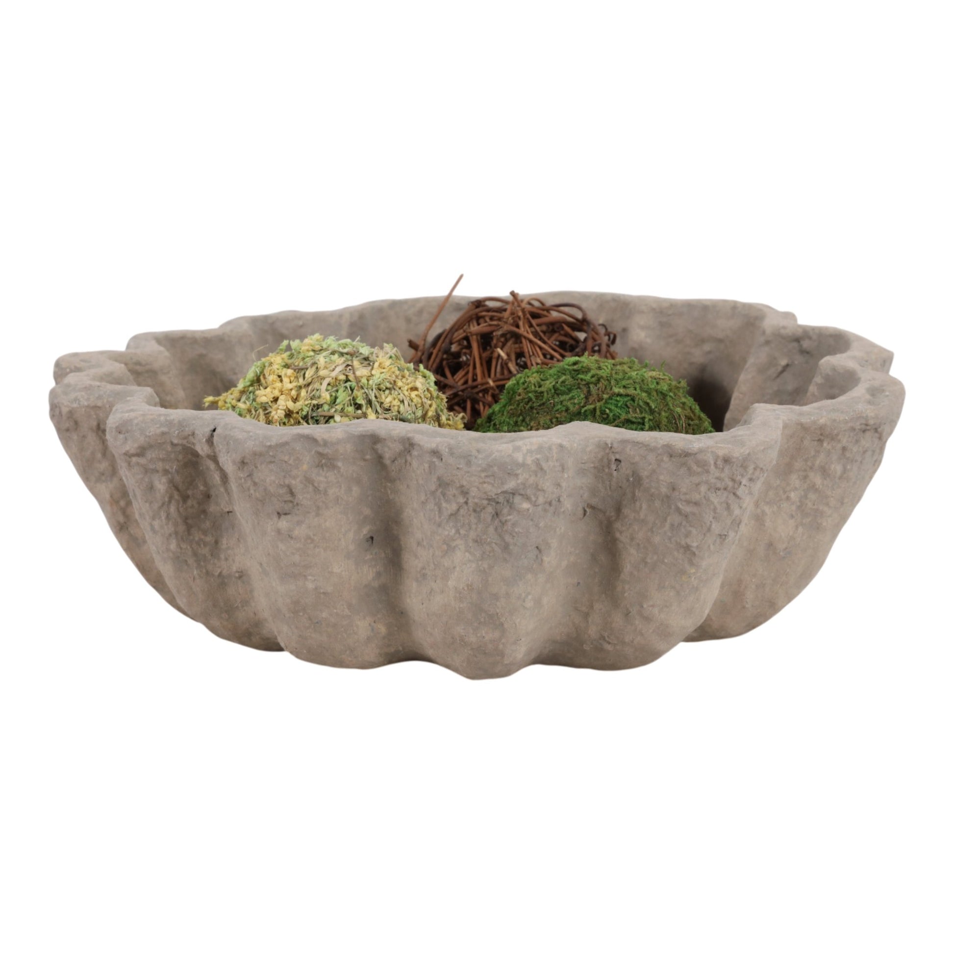 12" Fluted Paper Mache Bowl, Taupe Bowl| Sagebrook Home