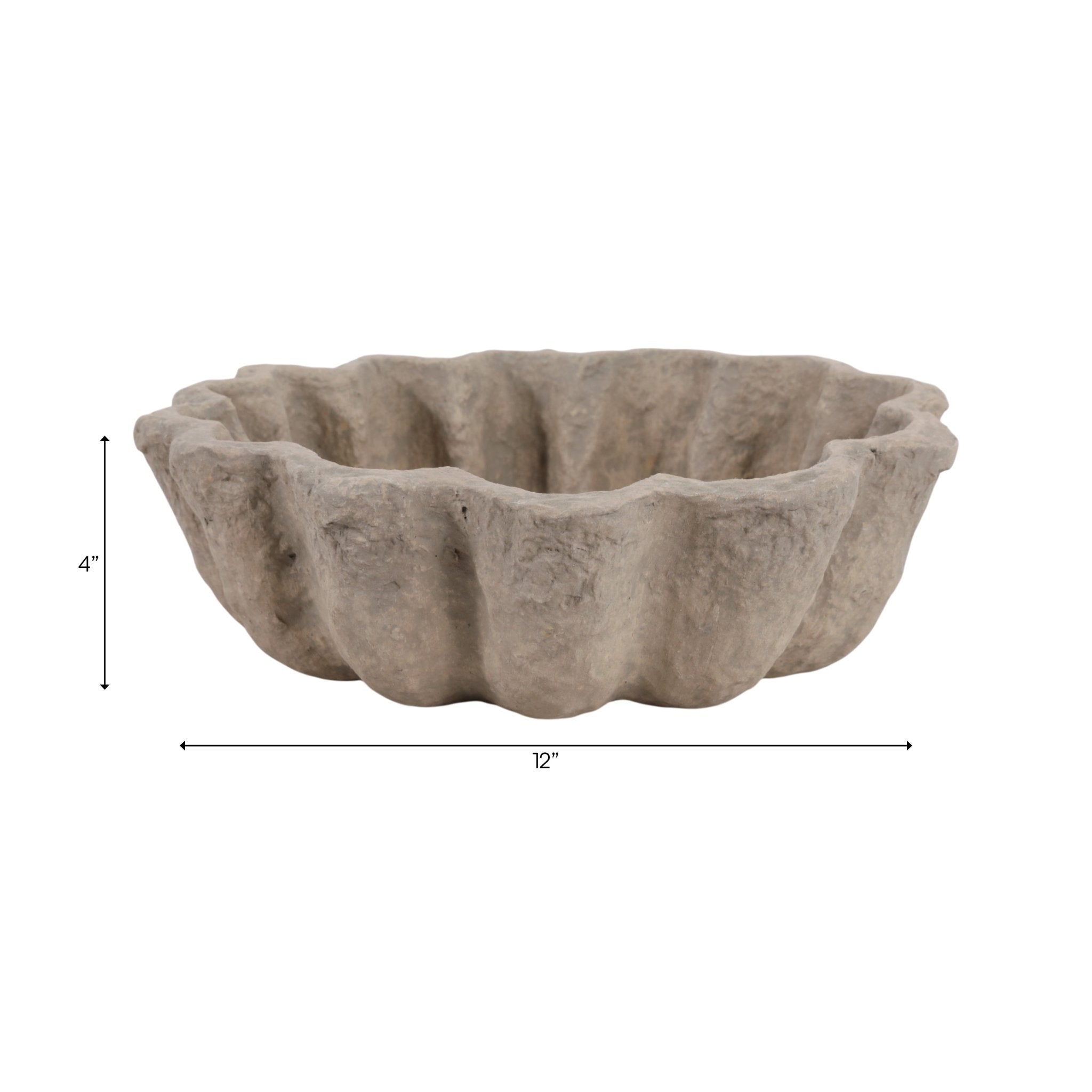 12" Fluted Paper Mache Bowl, Taupe Bowl| Sagebrook Home