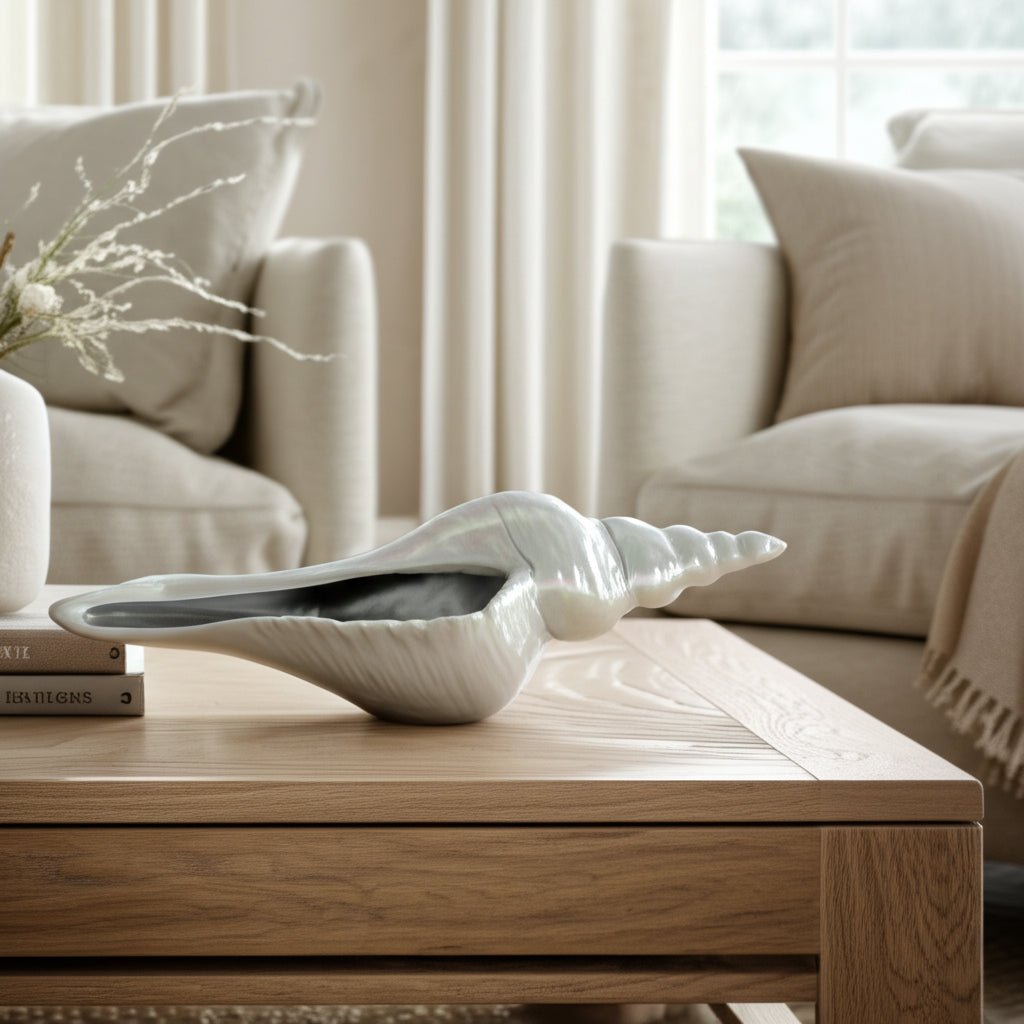 12" Long Iridescent Seashell With Silver, Ivory/si Table Decors| Sagebrook Home