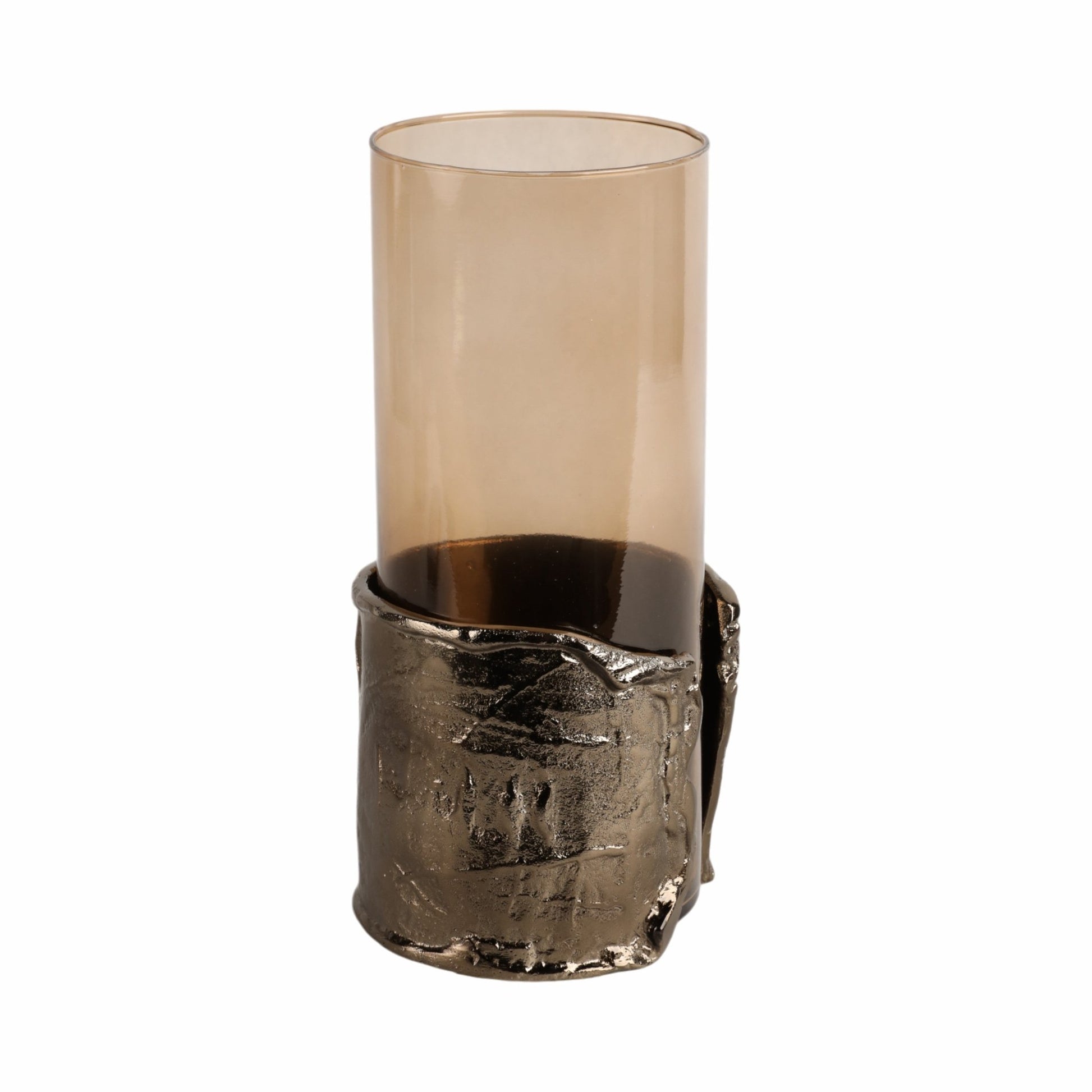 12" MAPUTO MD CANDLE HOLDER GLASS, BROWN Candle Holders| Sagebrook Home