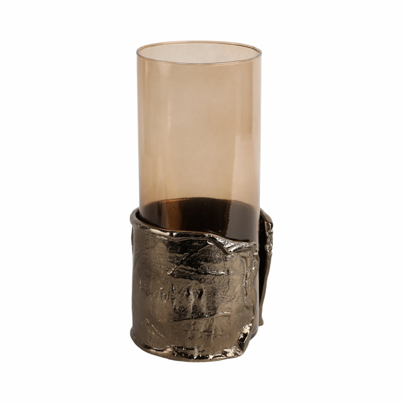 12" MAPUTO MD CANDLE HOLDER GLASS, BROWN - Al Rugaib Furniture