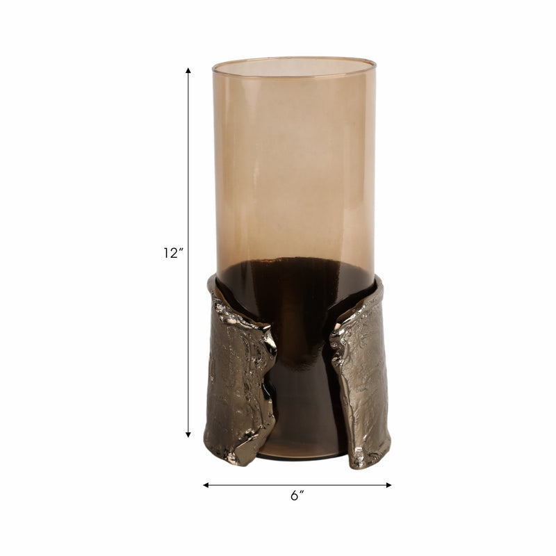 12" MAPUTO MD CANDLE HOLDER GLASS, BROWN - Al Rugaib Furniture